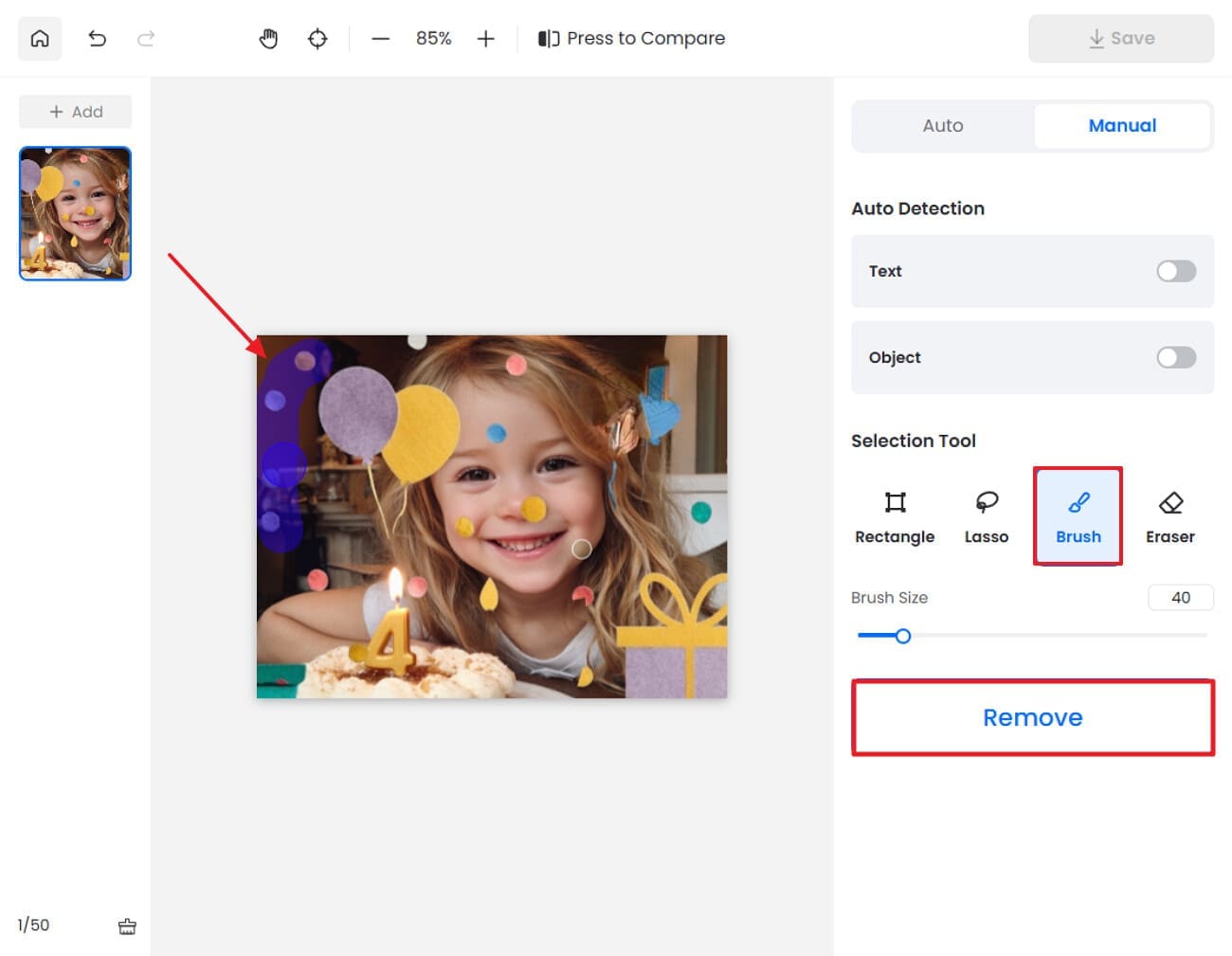 brush the desired area