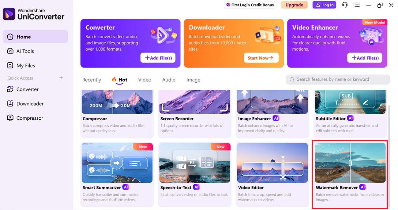 access watermark remover feature in uniconverter