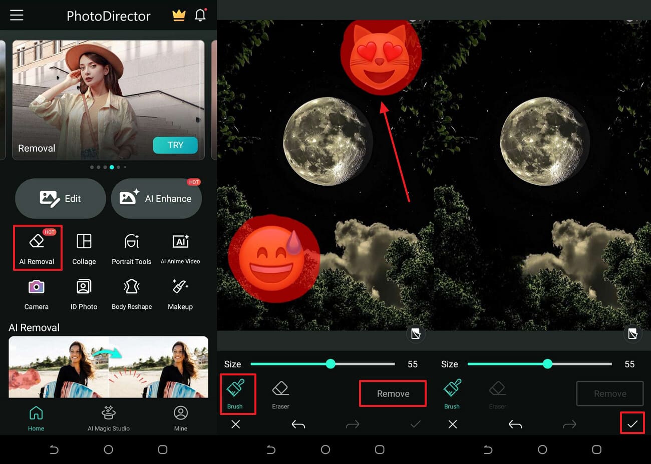 choose brush feature to remove targeted elements