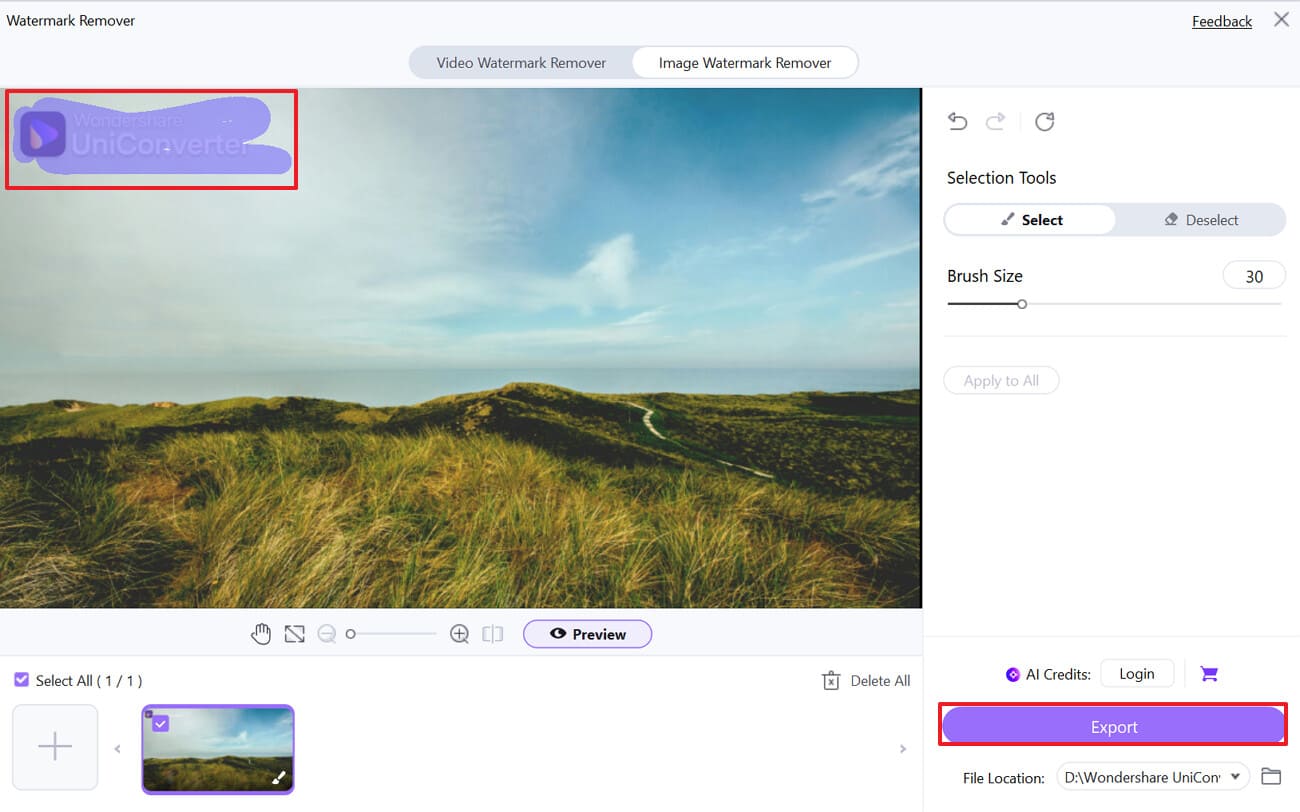 export the cleaned image to device
