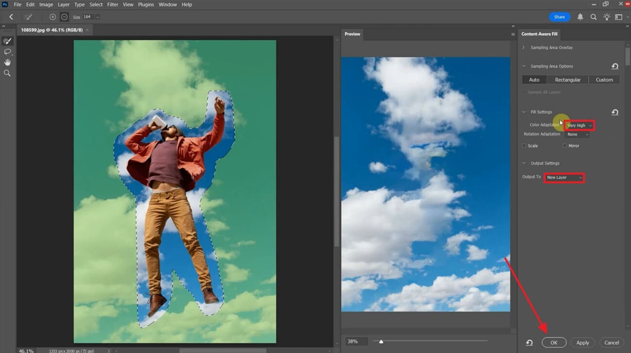 select desired settings for image