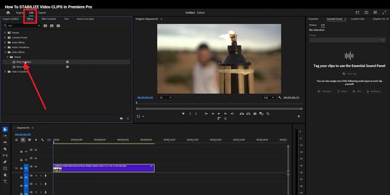 import video choose warp stabilizer