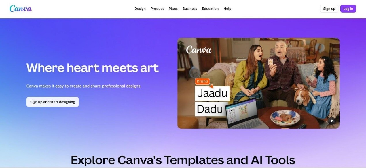 canva homepage