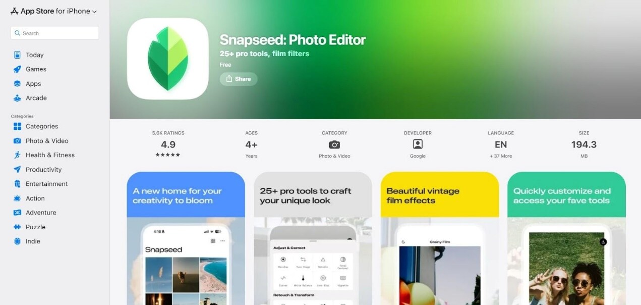 snapseed homepage