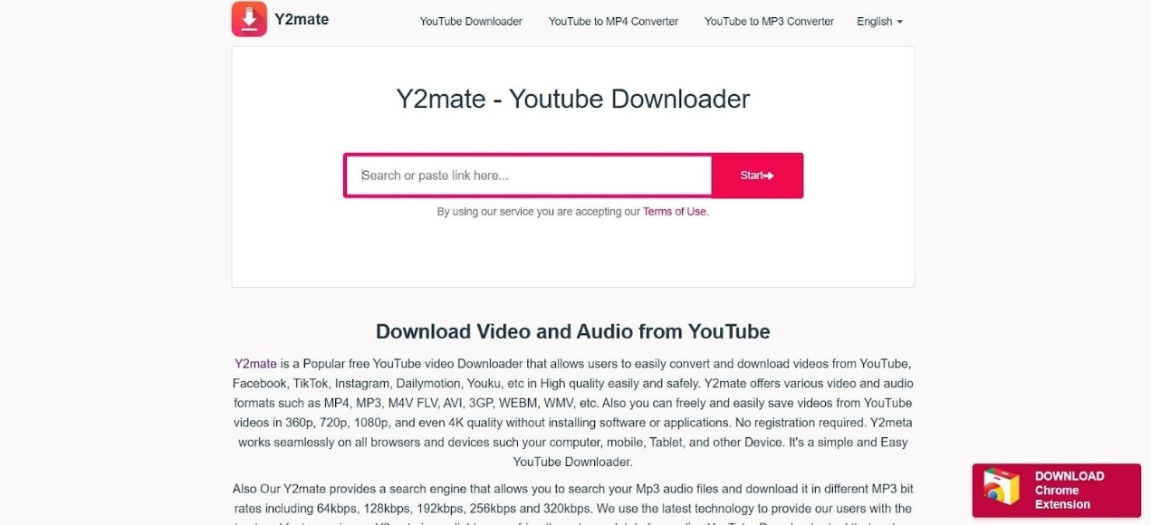 y2mate youtube downloader homepage