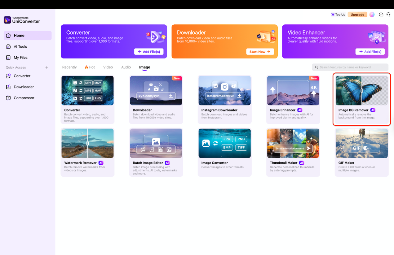 open uniconverter ai image background remover