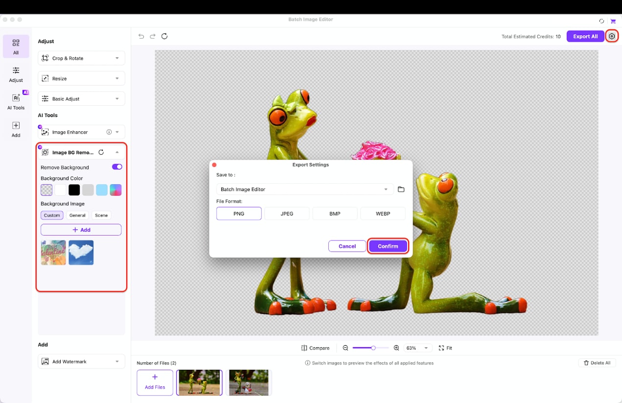 preview automatic background removal results