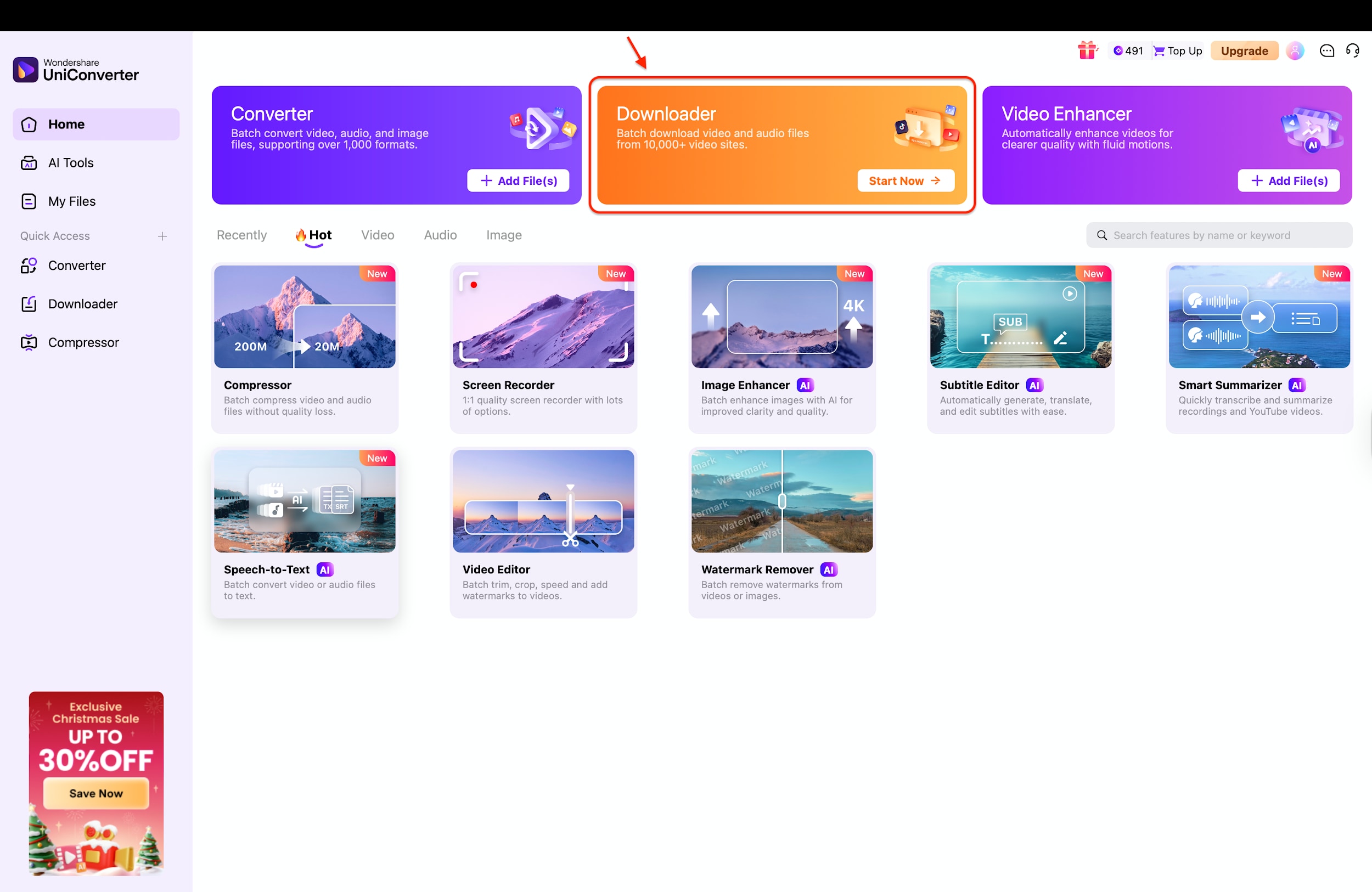 open uniconverter and go to downloader