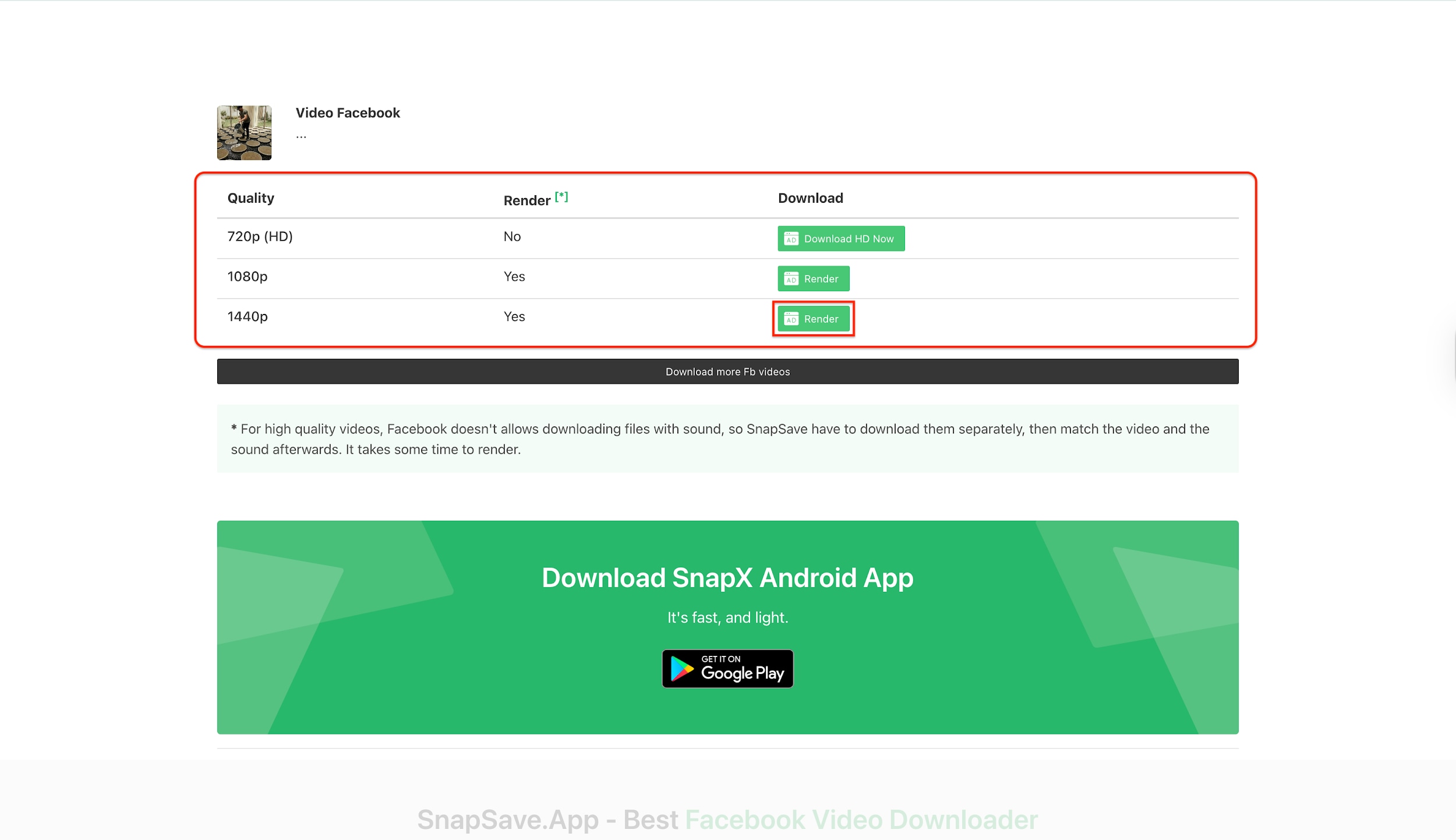 pick resolution and watch ad to proceed