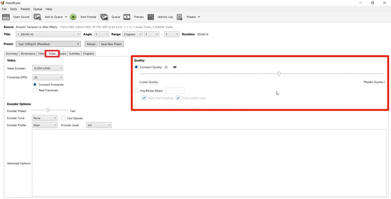 adjust quality slider for video