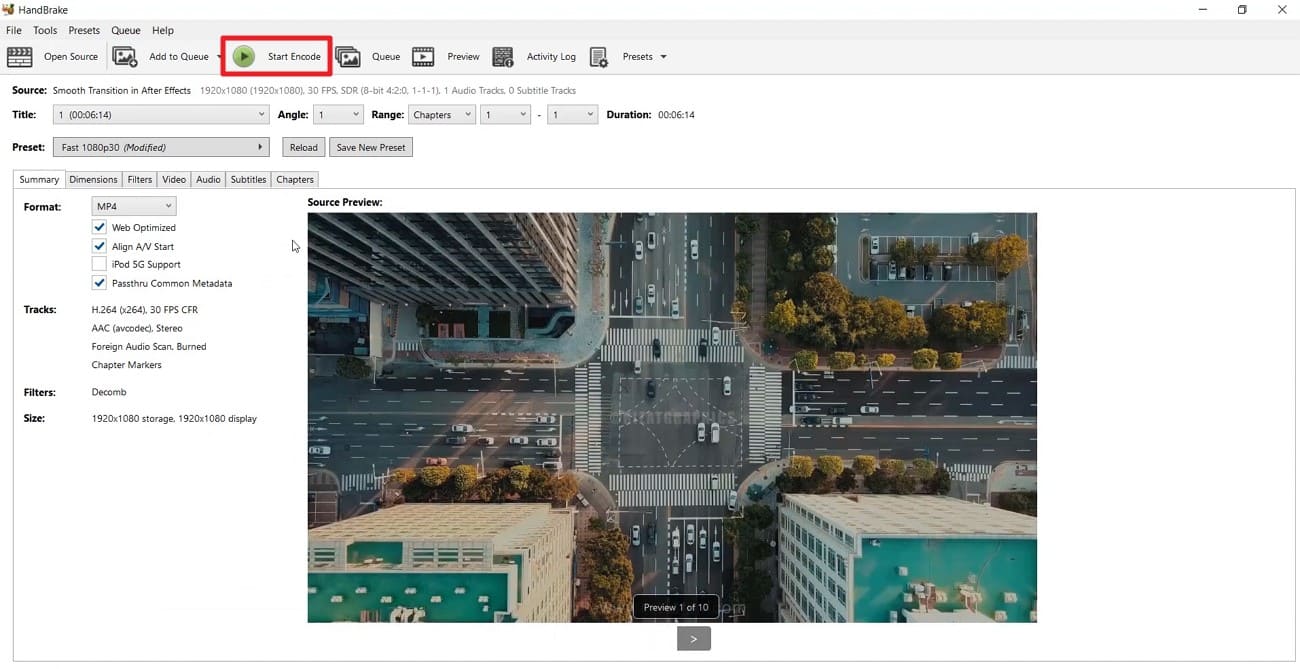 press start encode to begin