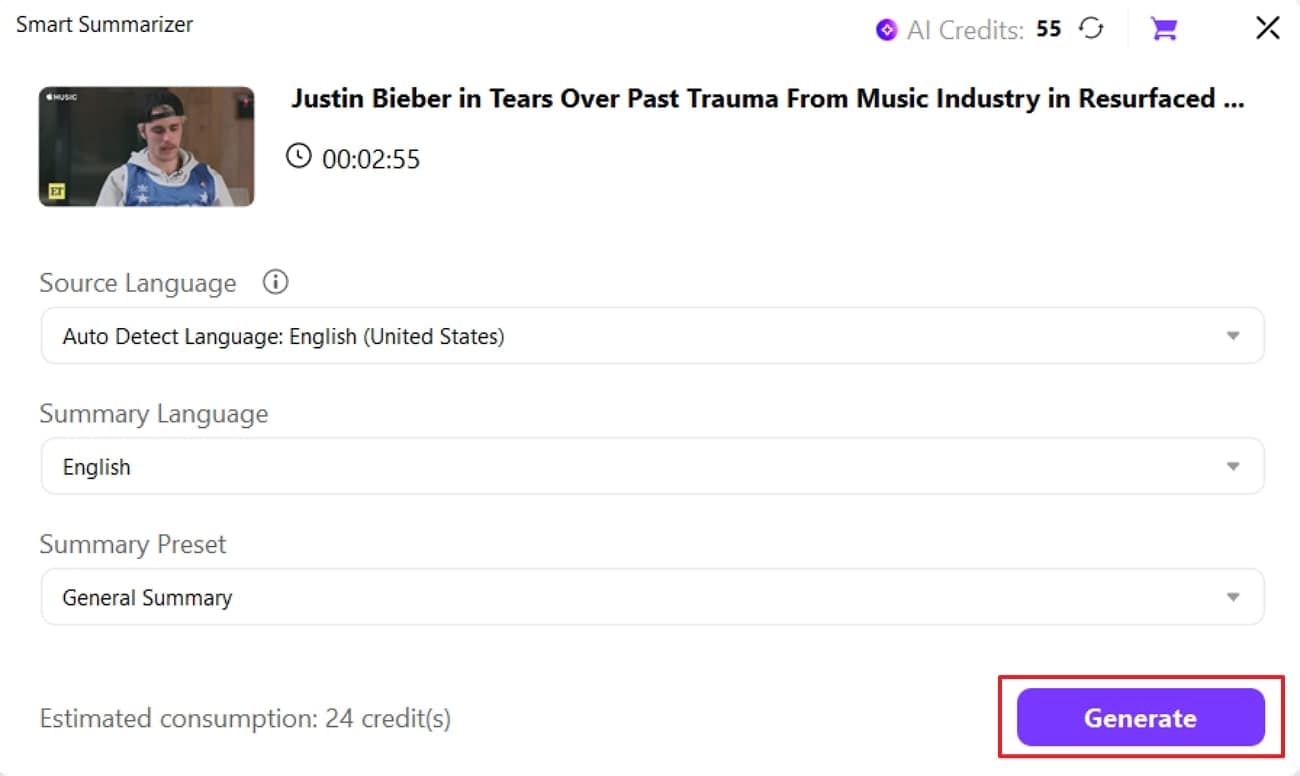 generating the summary