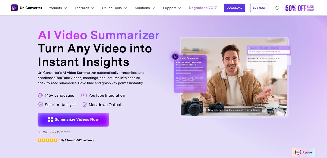 uniconverter ai video summarizer