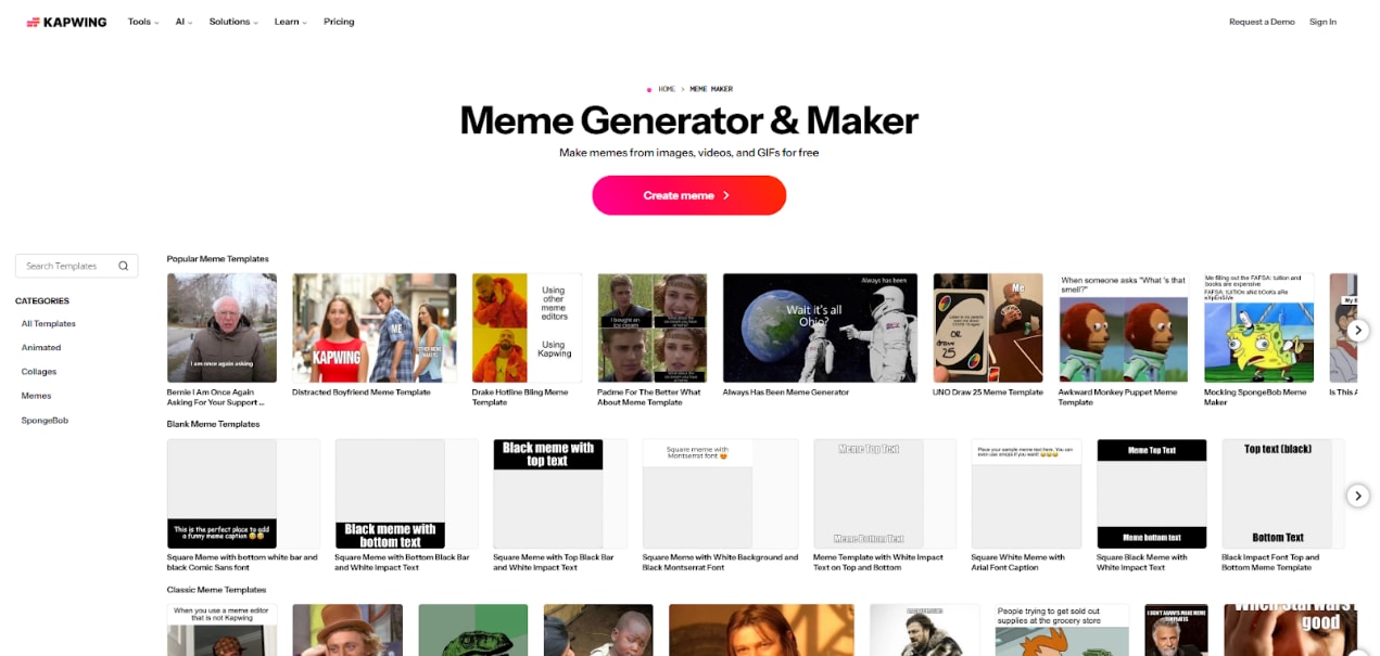 page d’accueil de Kapwing