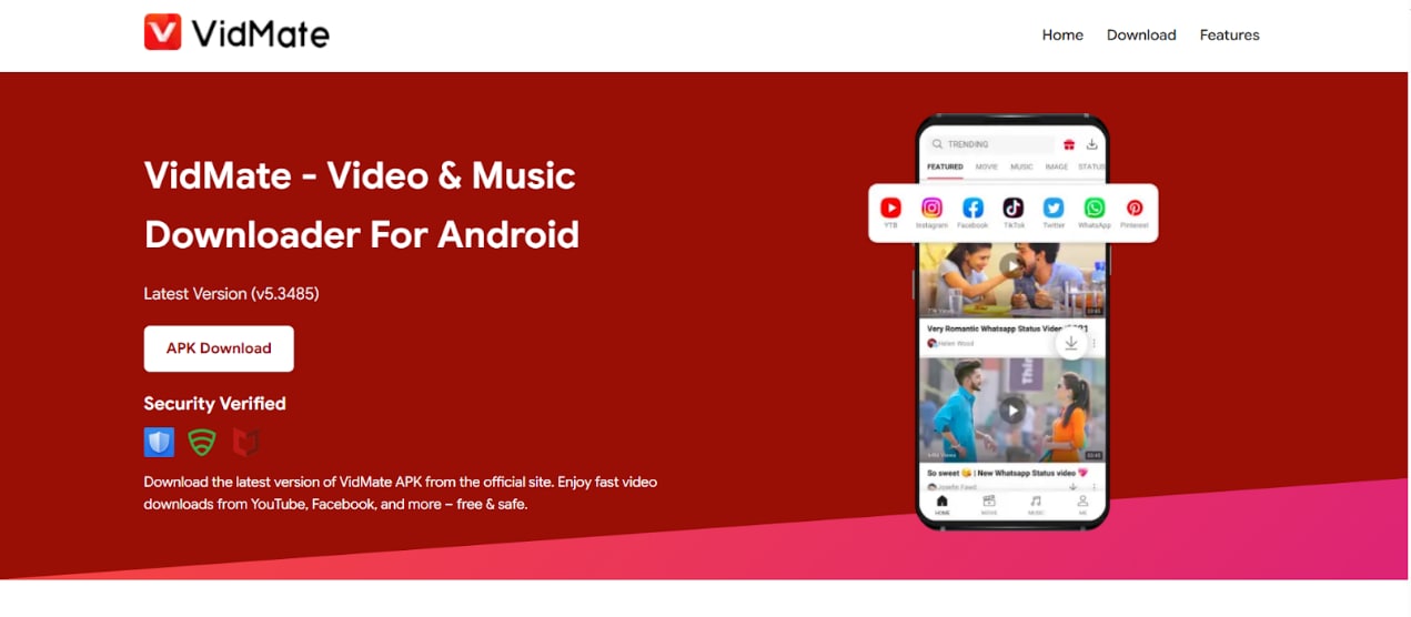 vidmate android homepage