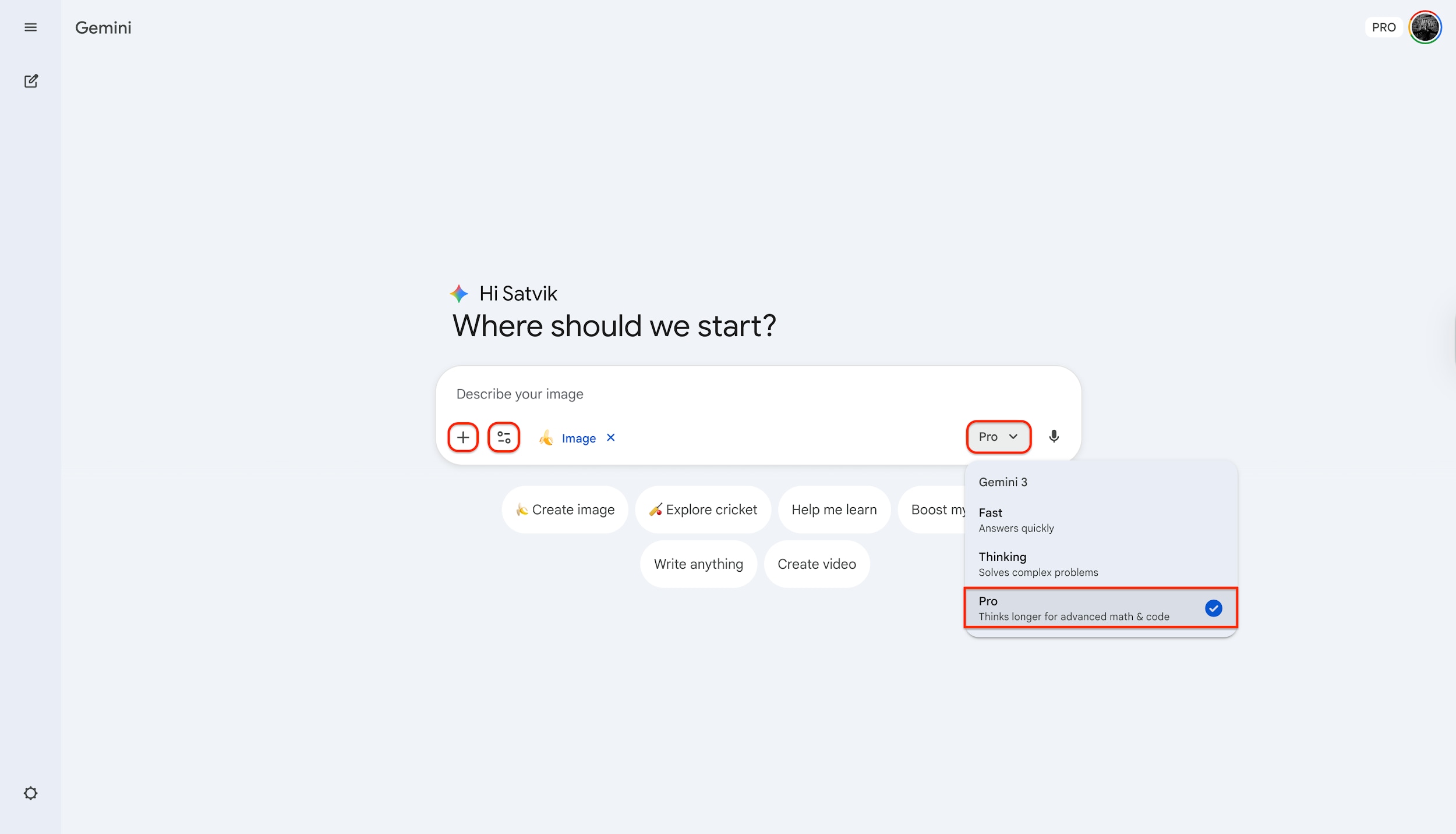 access gemini and select the model