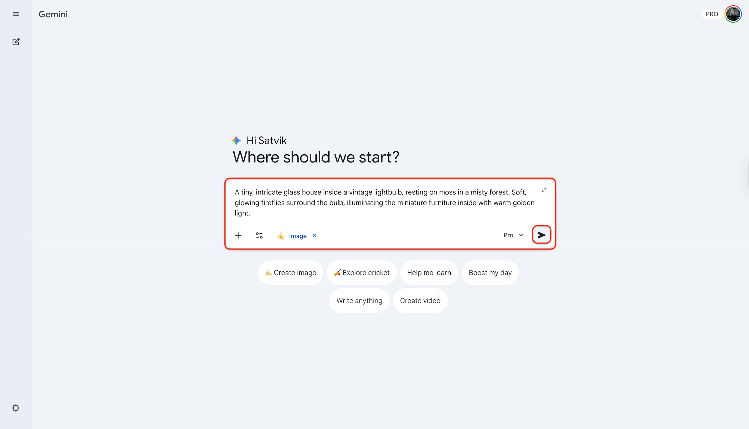 input your prompt and send