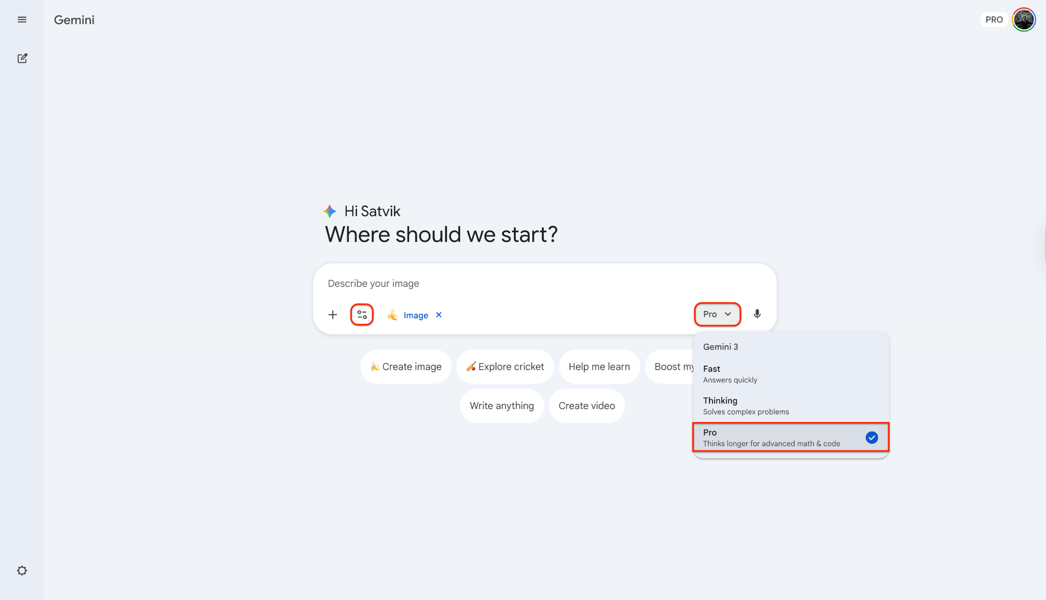 navigate to gemini and select model