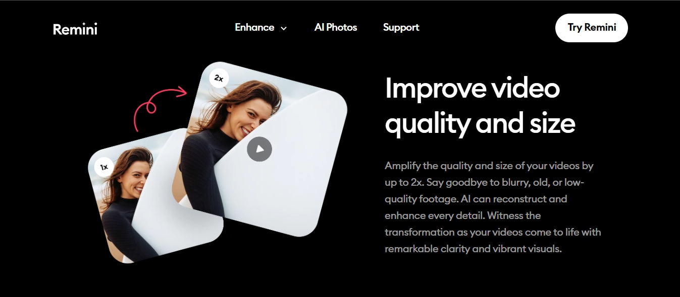 remini video enhancer webpage