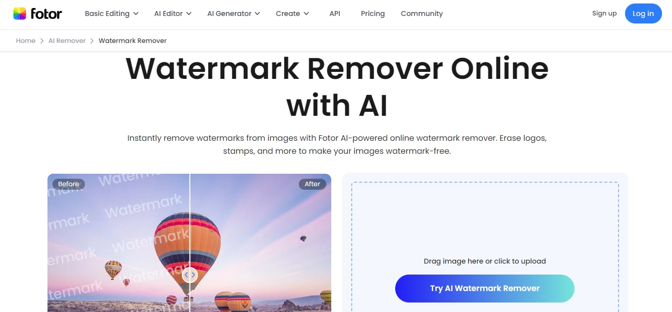 fotor watermark remover home page