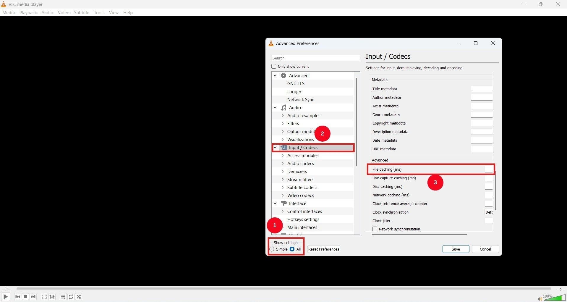 vlc access file caching