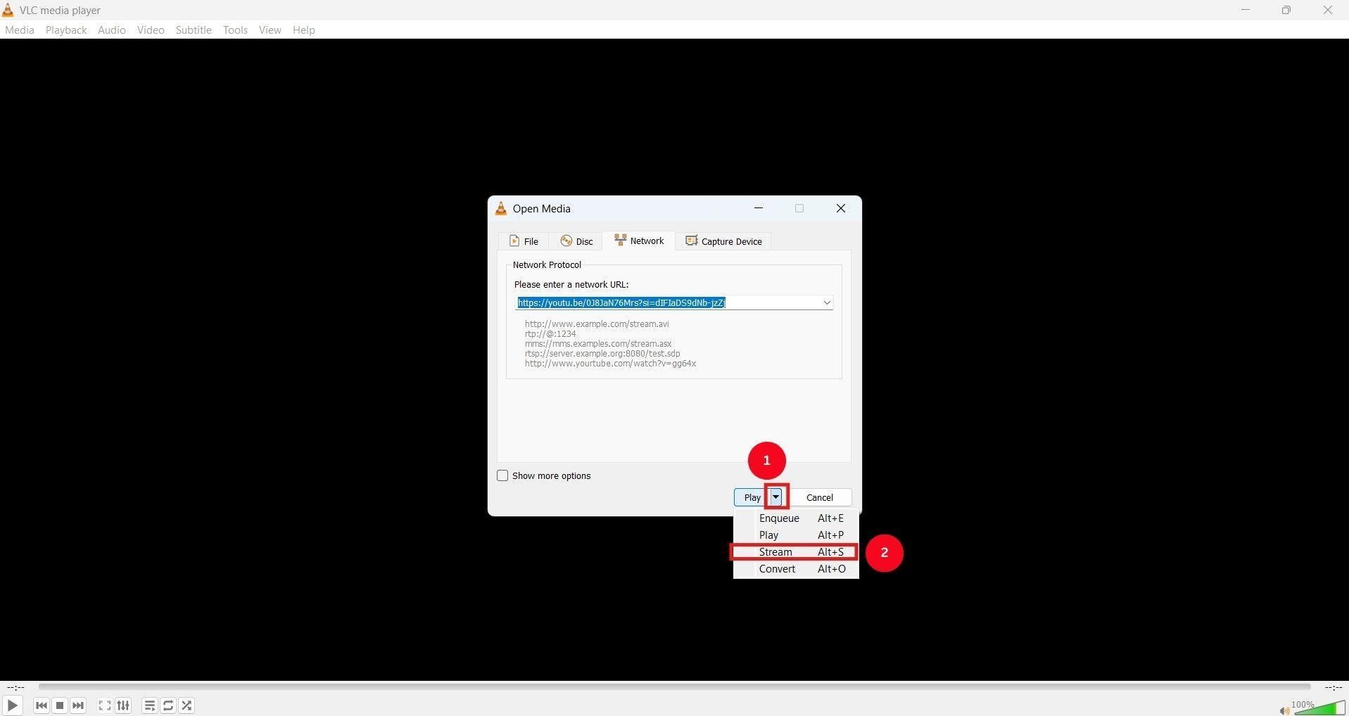 vlc access stream option