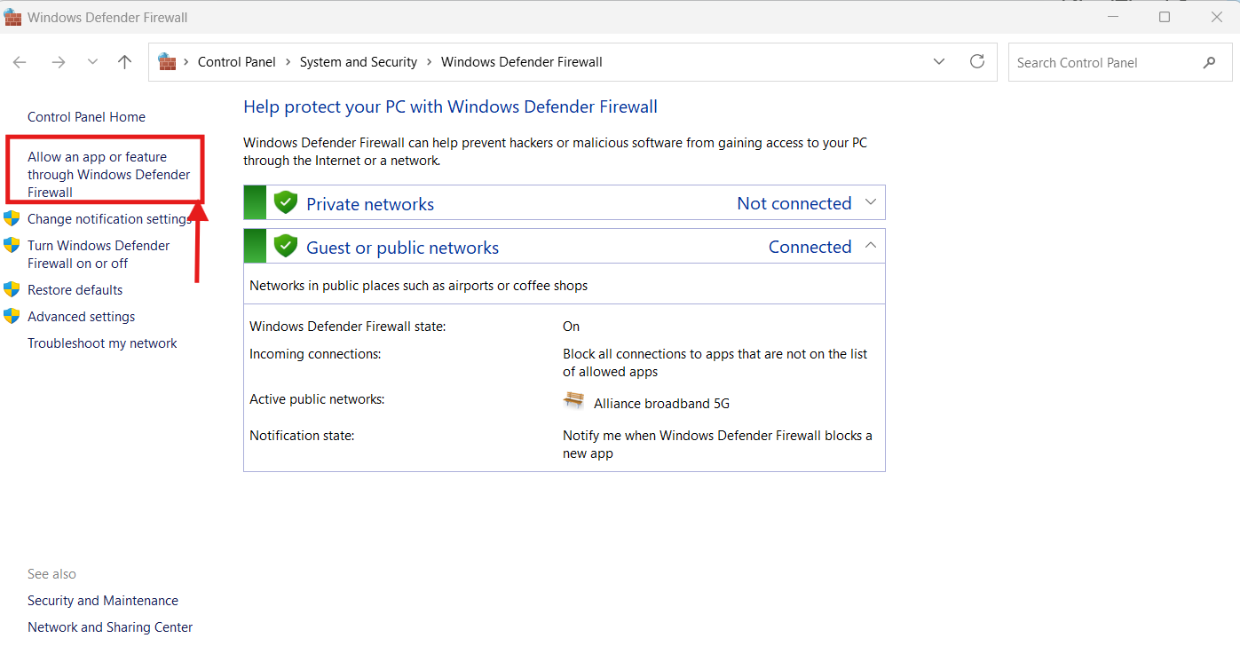 vlc access windows defender firewall settings