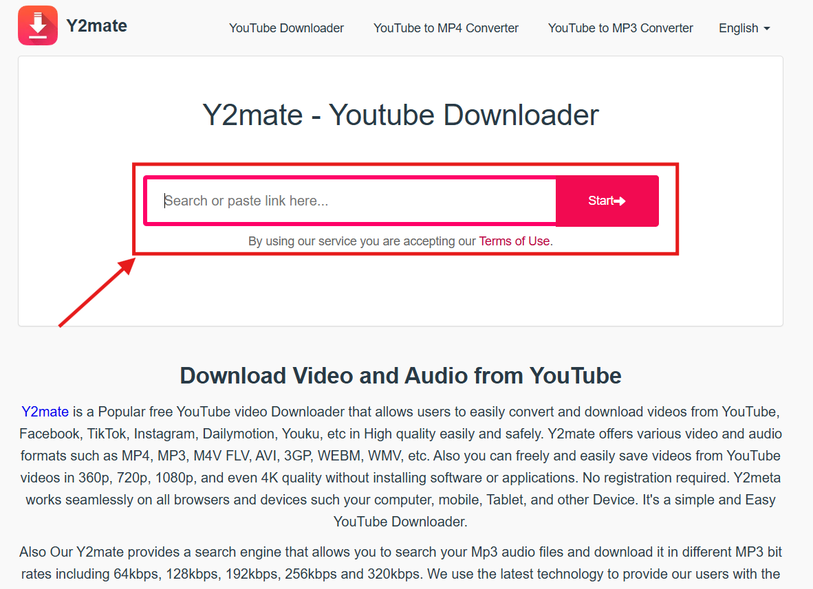 y2mate paste youtube video link