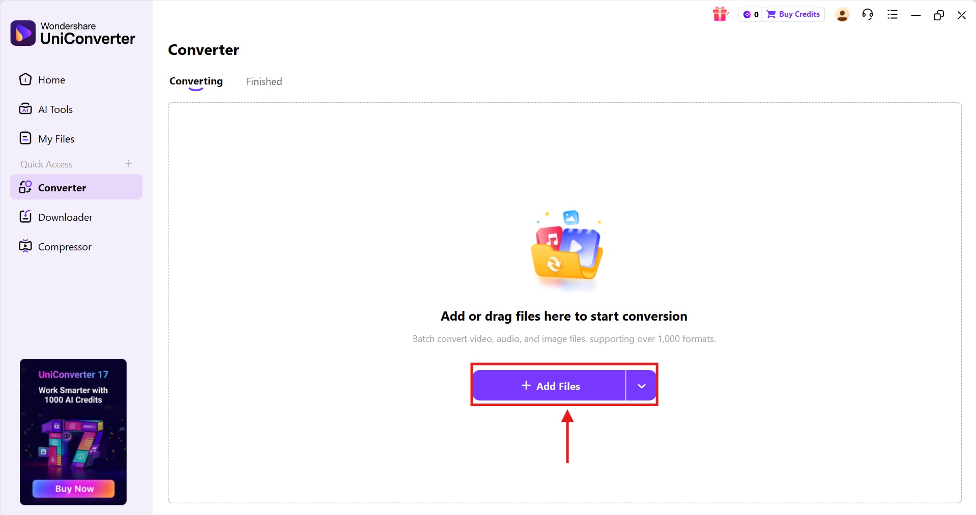 wondershare uniconverter upload files