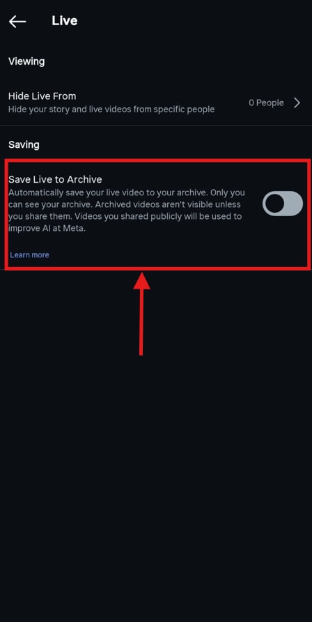 instagram profile save live to archive