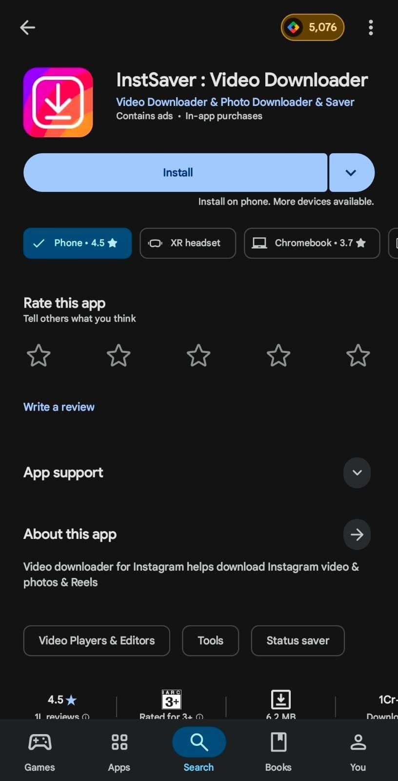 instsaver video downloader app homepage