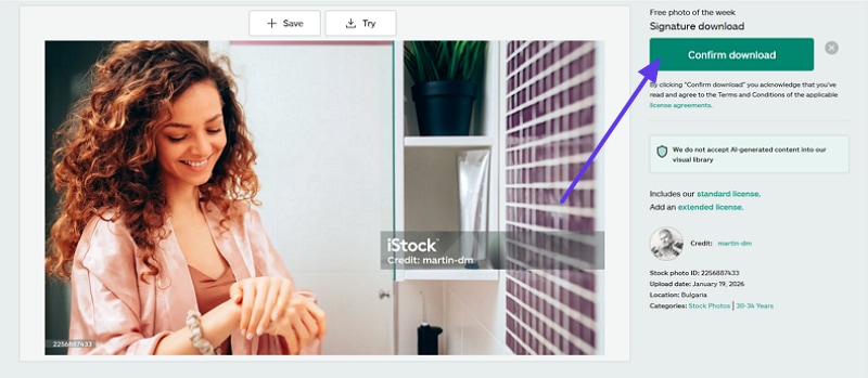 confirm thr download in istock downloader