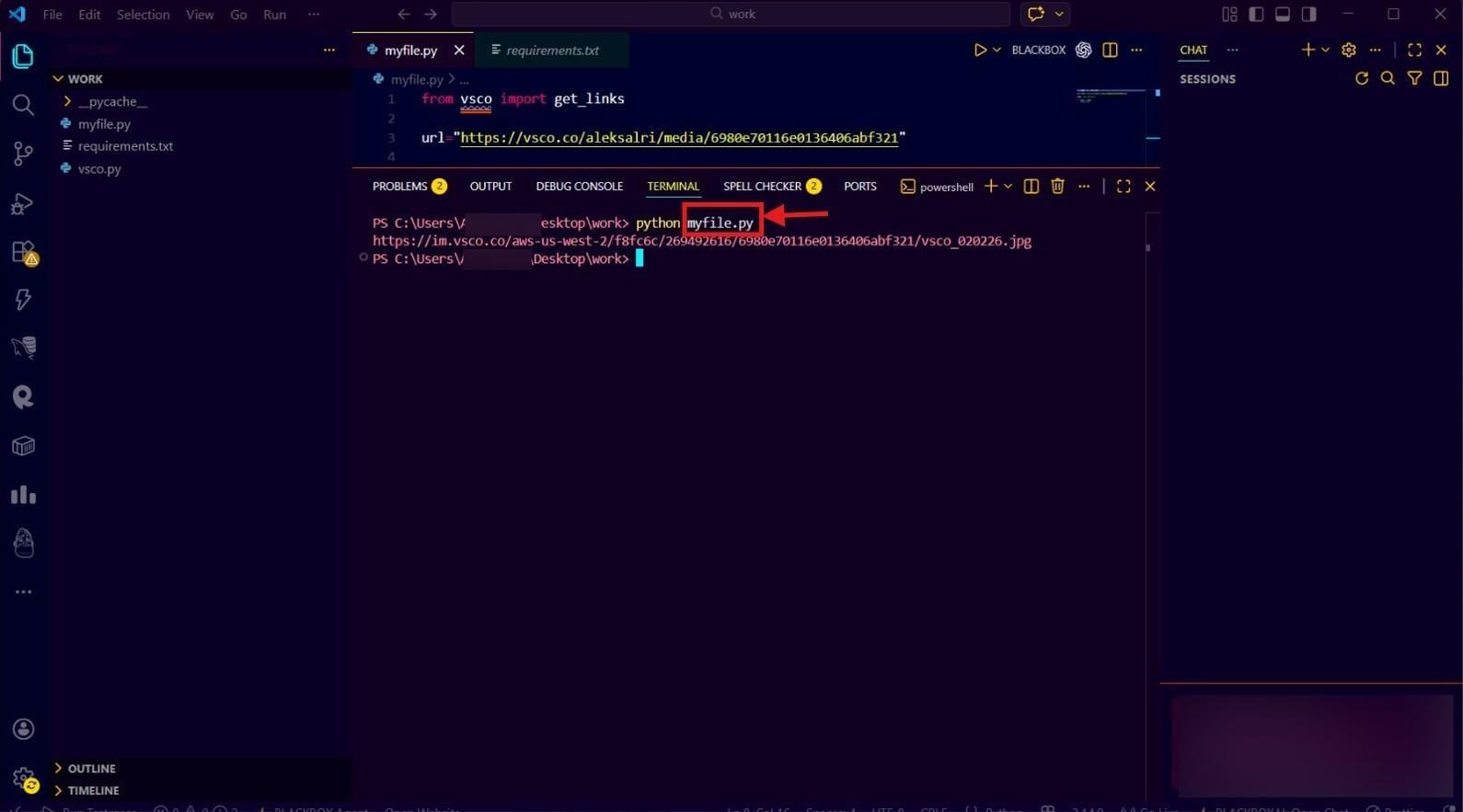 vsco downloader write command in terminal