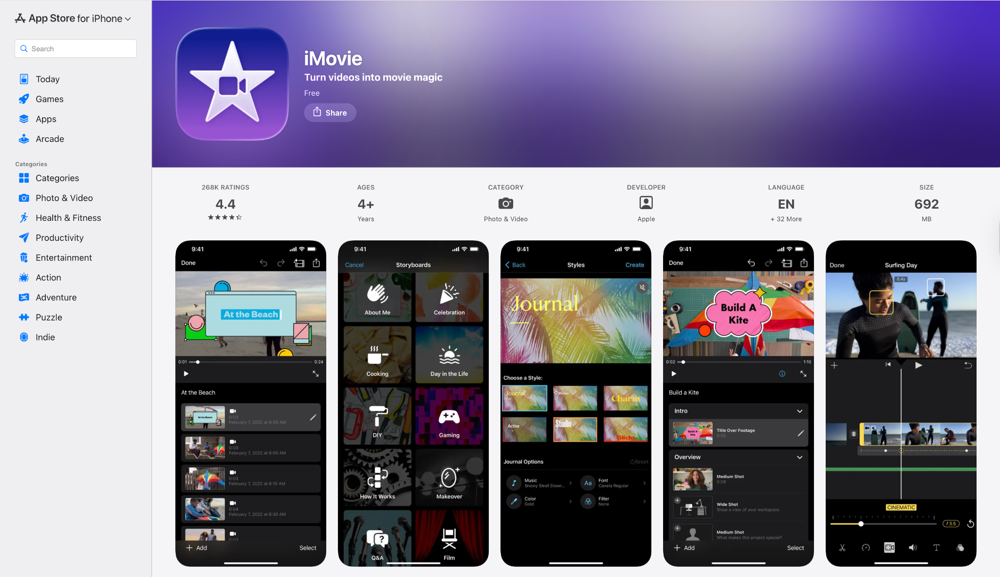imovie homepage
