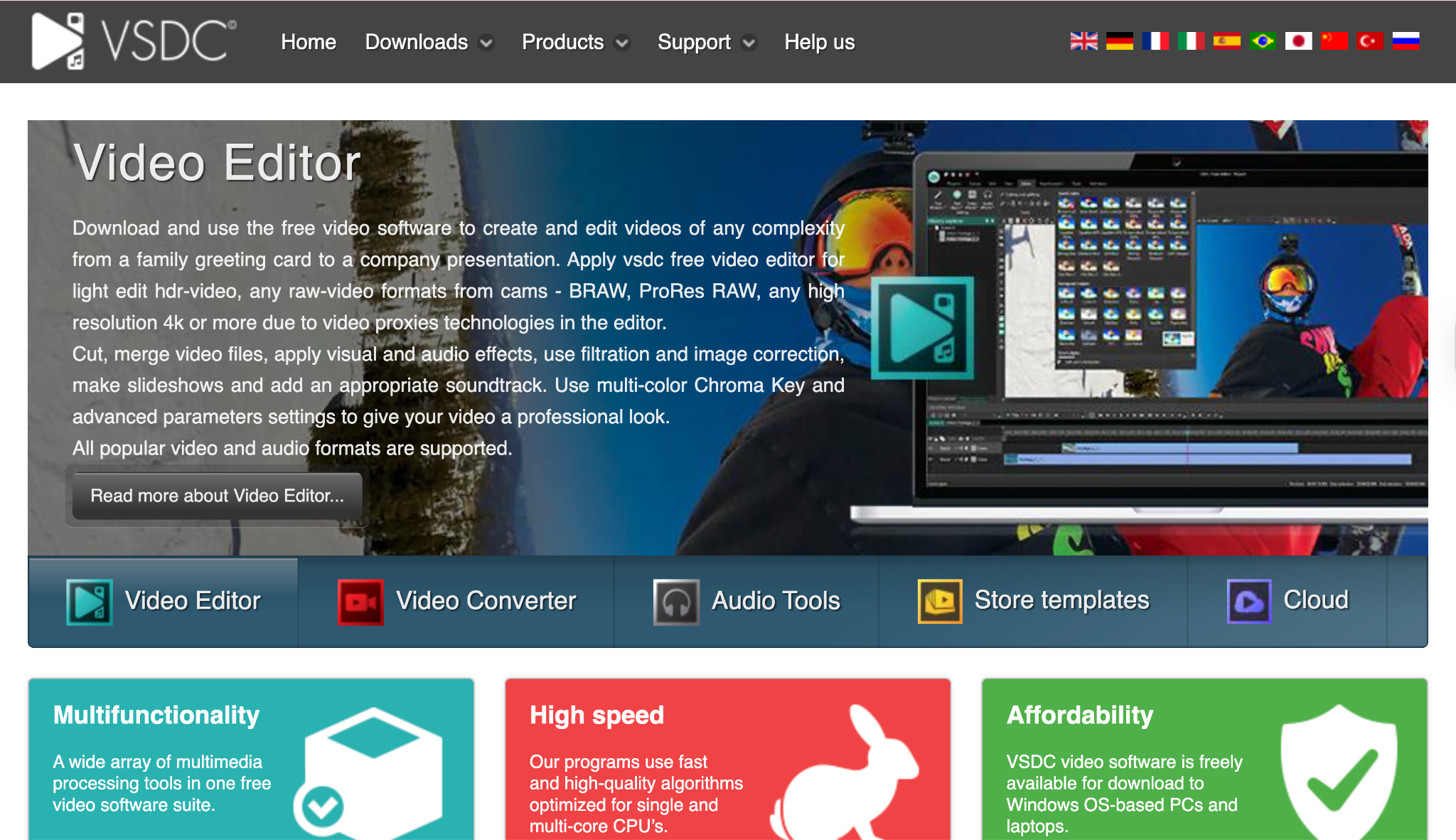 vsdc video editor homepage