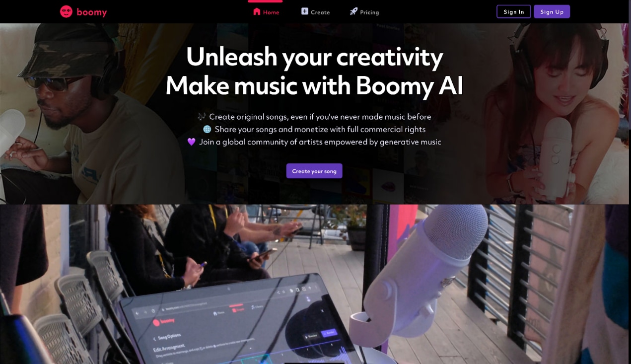boomy homepage