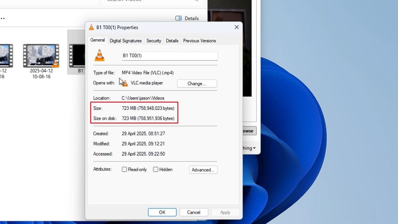 verify reencoded video file size