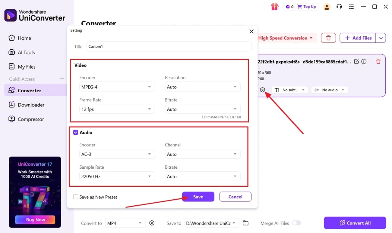 custimize video audio convert settings