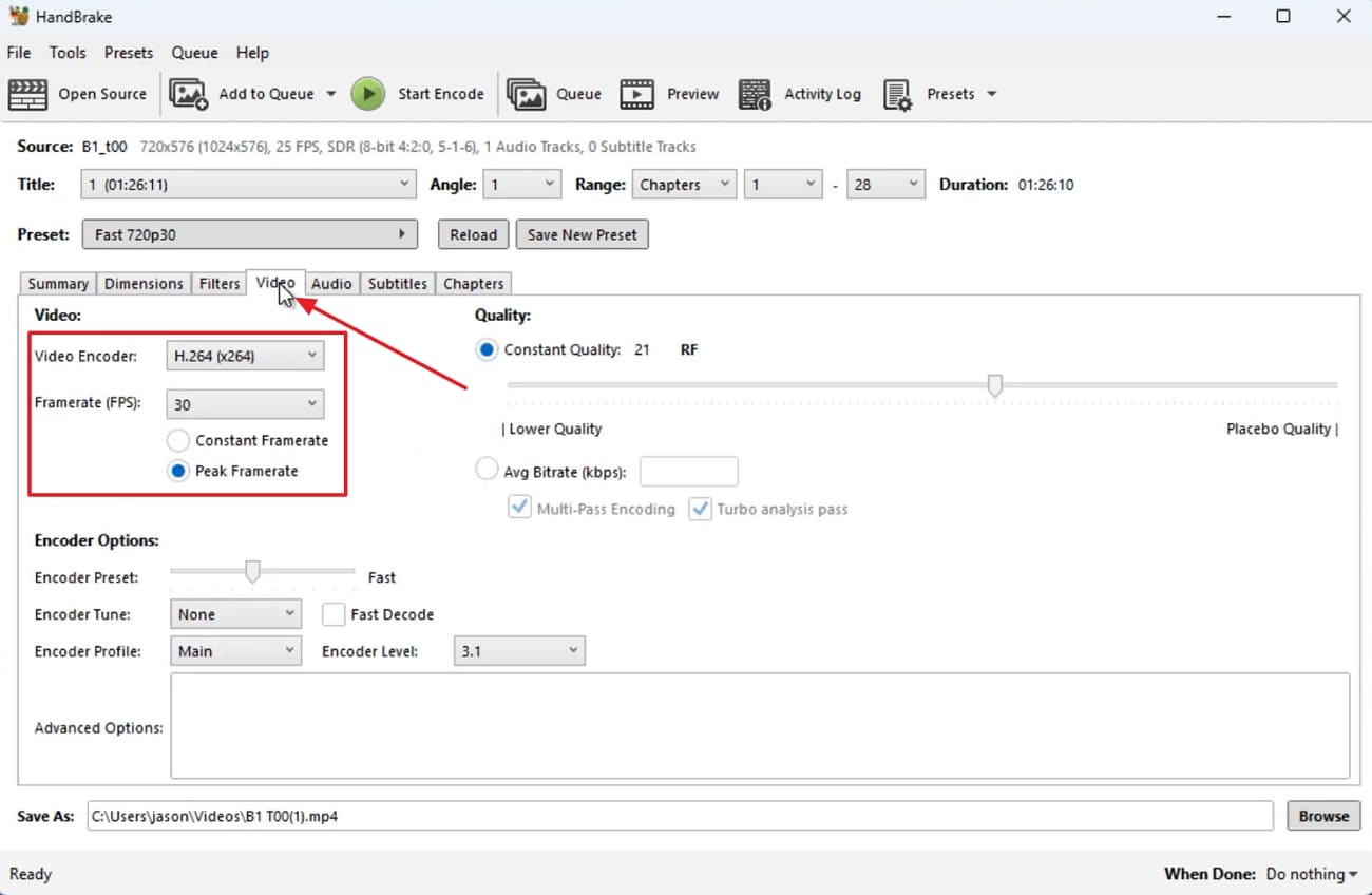 choose video encoding framerate