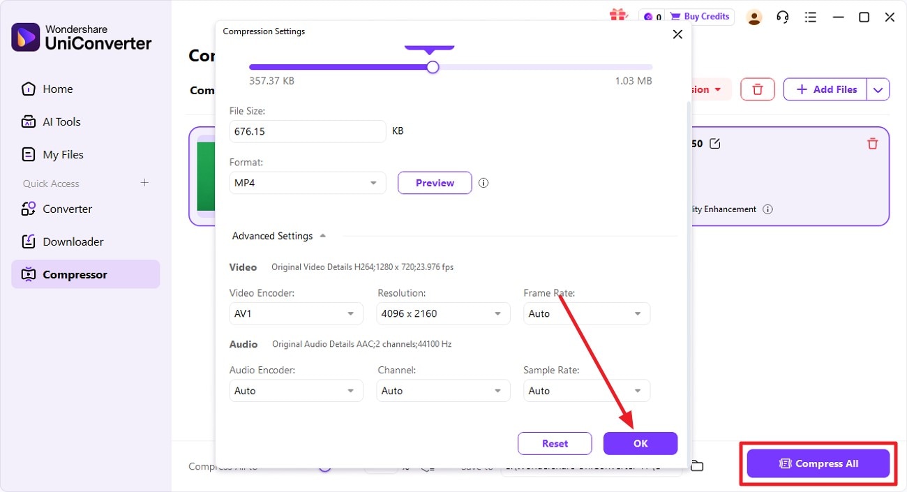configure settings press compress all