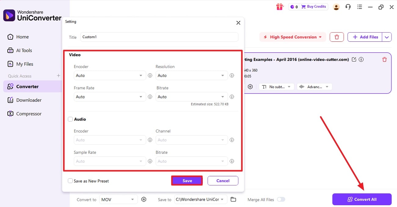 configure codecs press convert all
