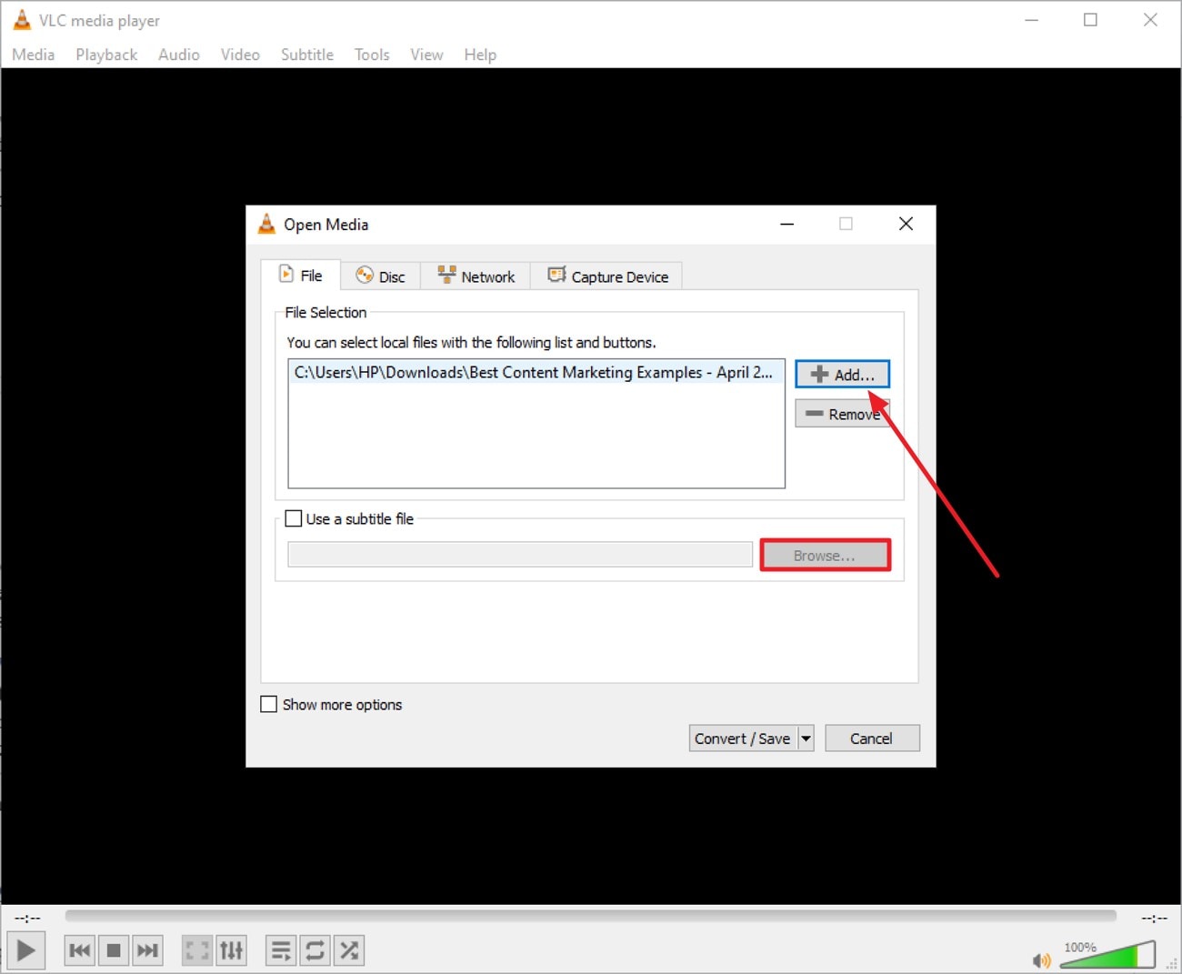 press add to import video