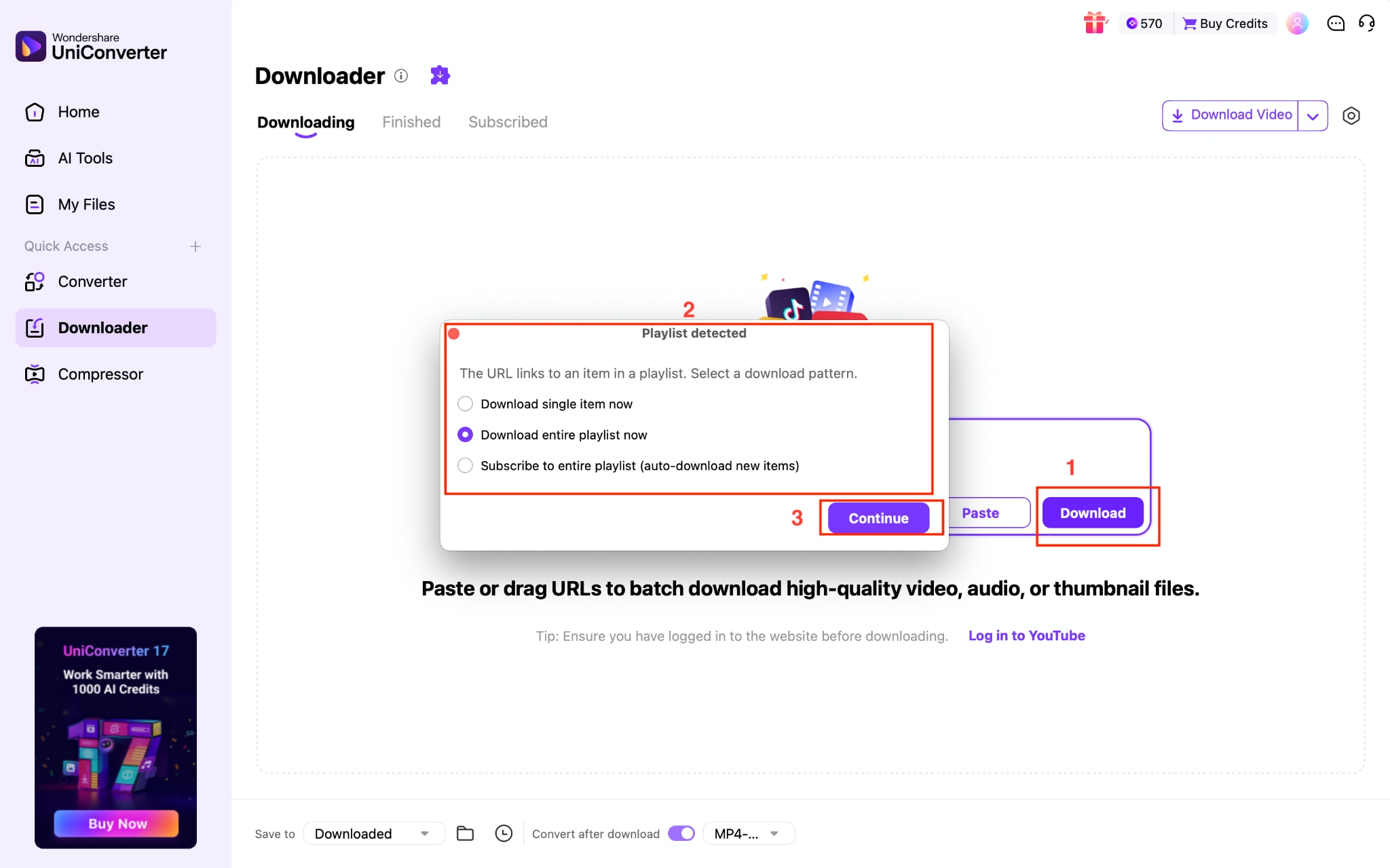 wondershare uniconverter paste links