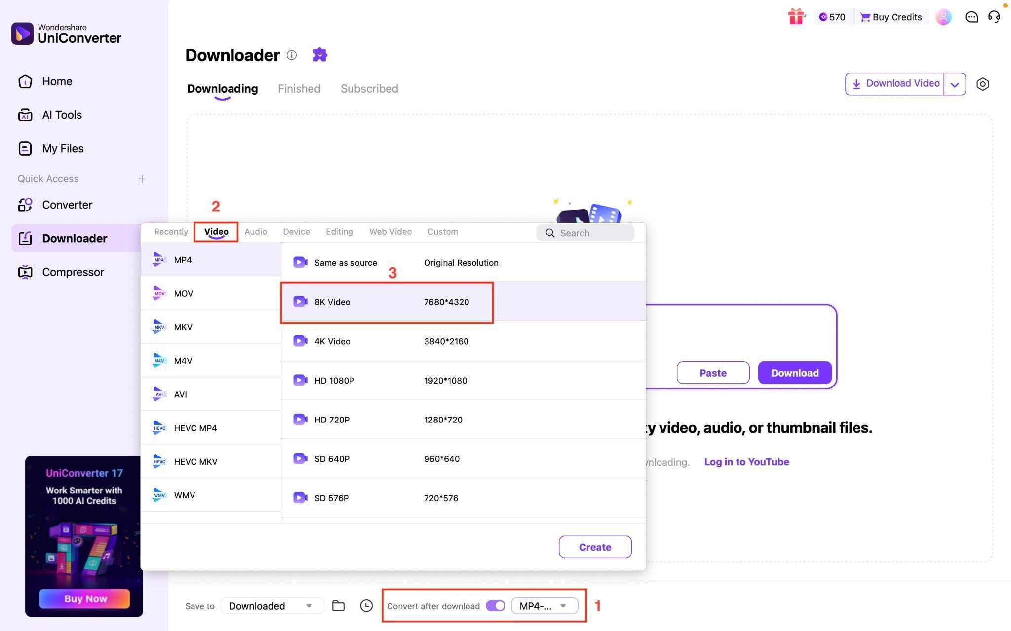 wondershare uniconverter playlist choose quality