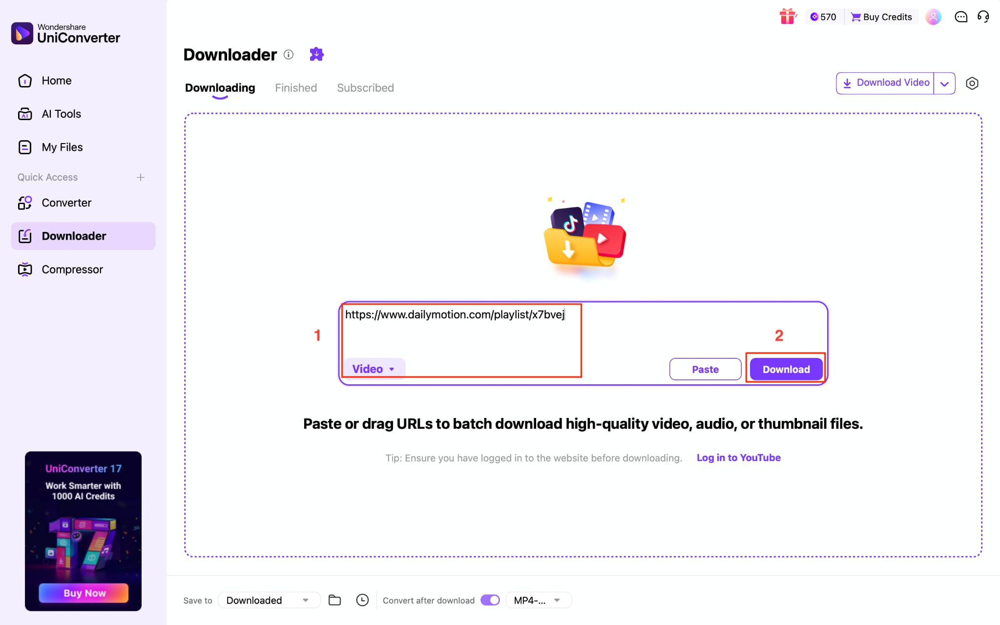 wondershare uniconverter playlist click download