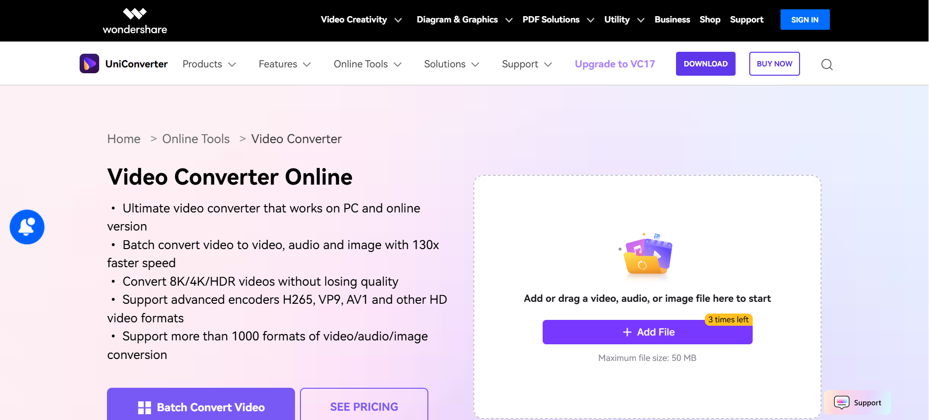 wondershare uniconverter homepage