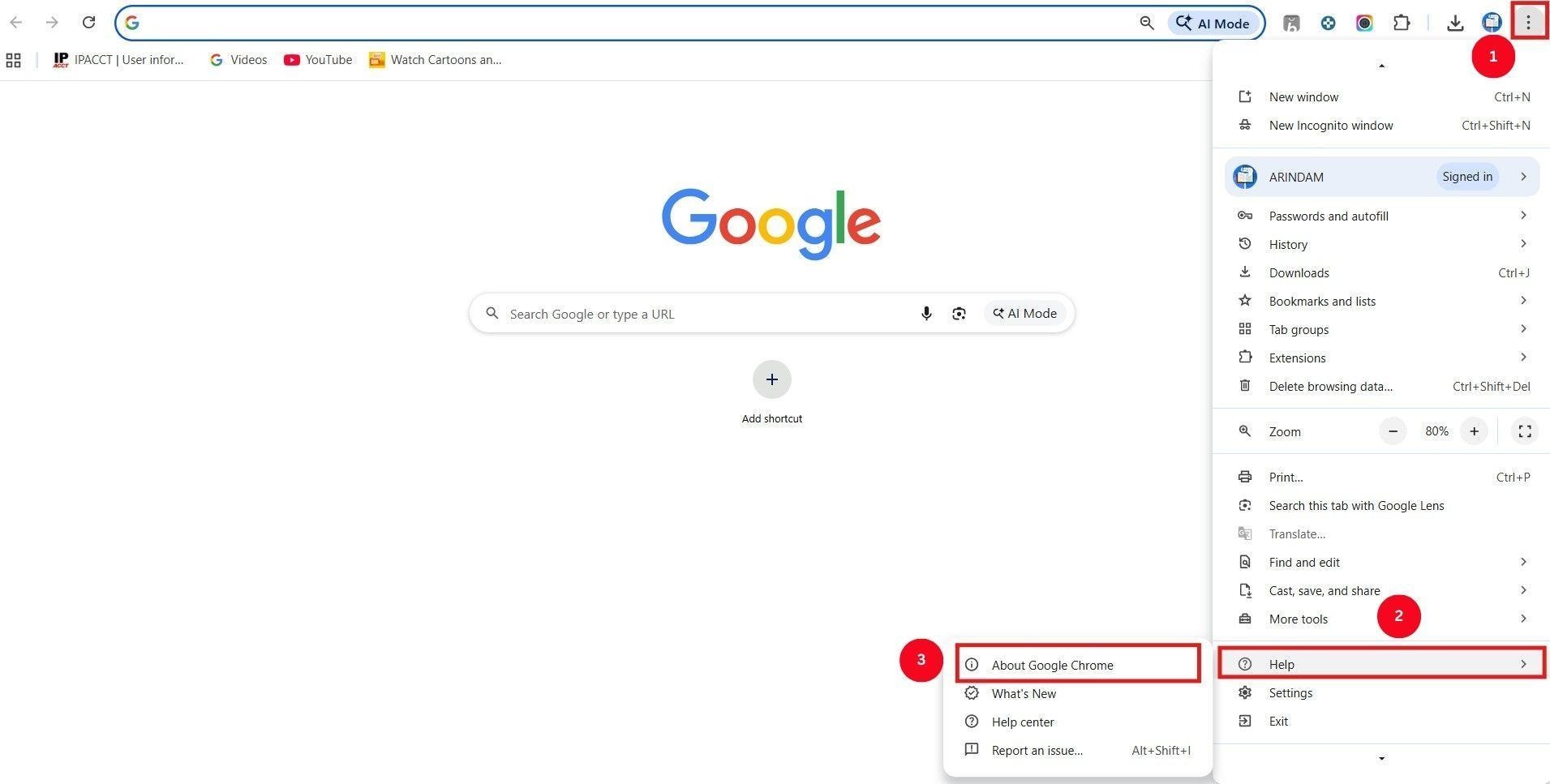 google chrome access help option