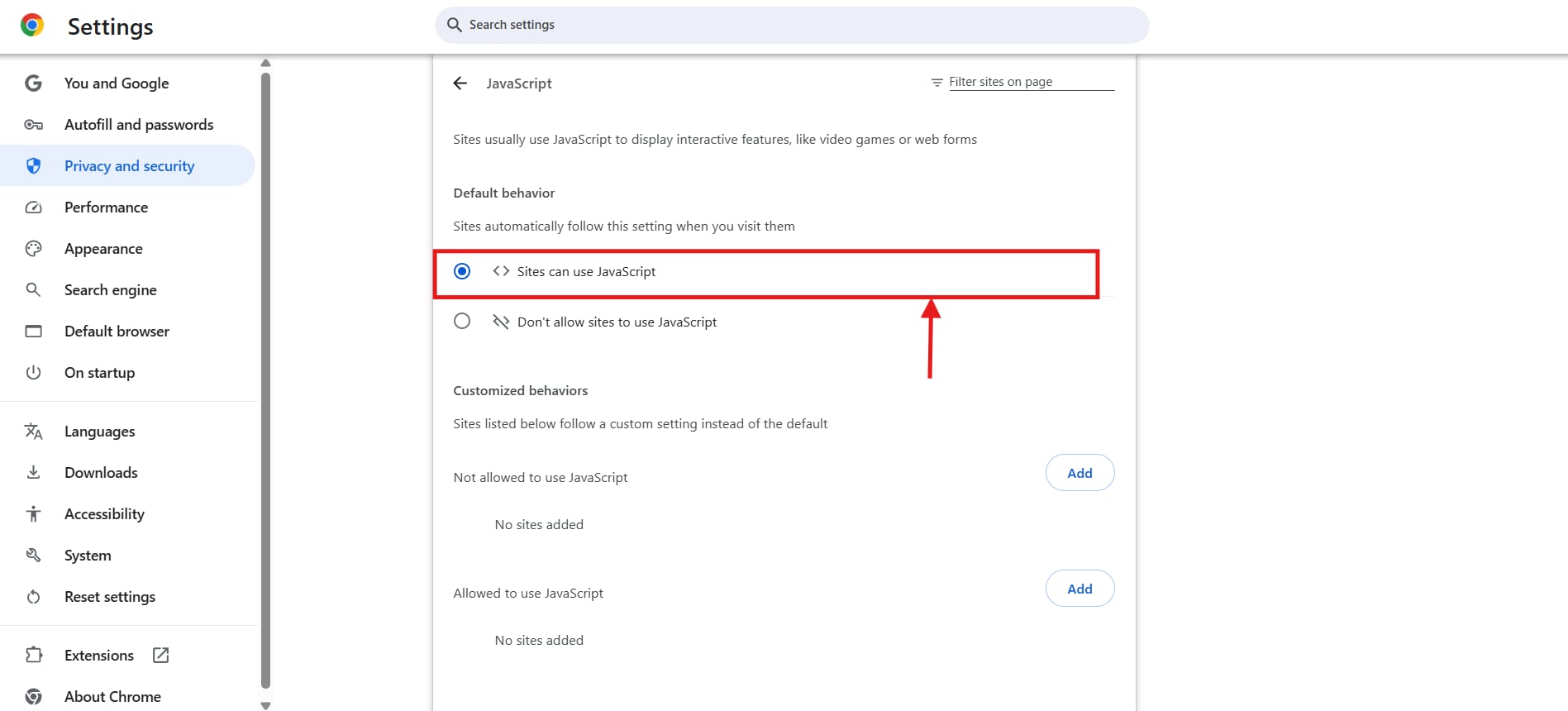google chrome enable javascript