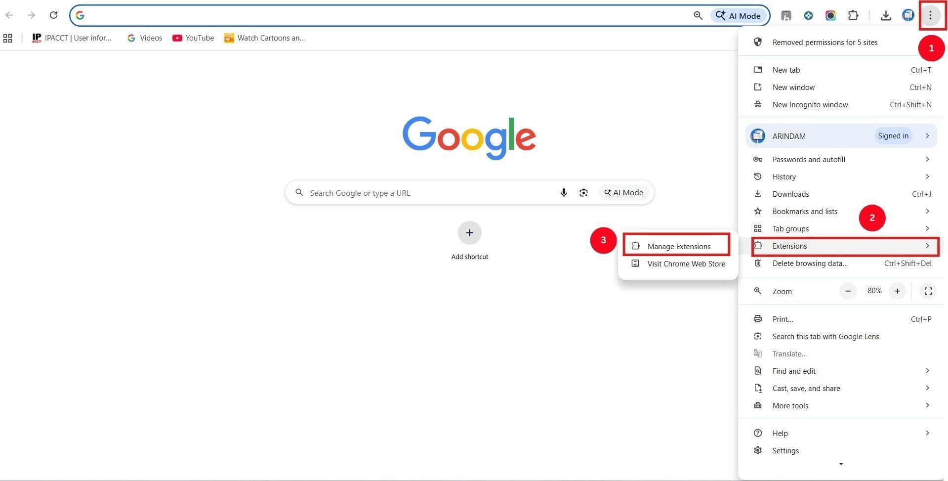 google chrome select extensions