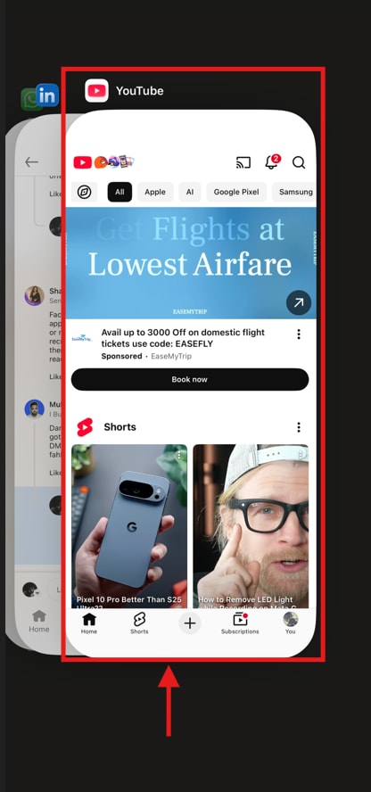 ios swipe up youtube app